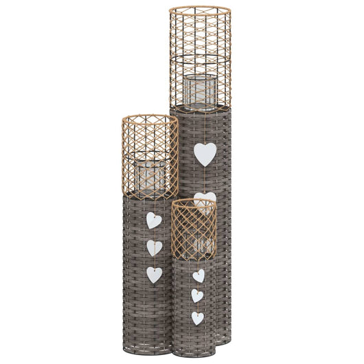 Portacandele 3 pz in Vimini Grigio