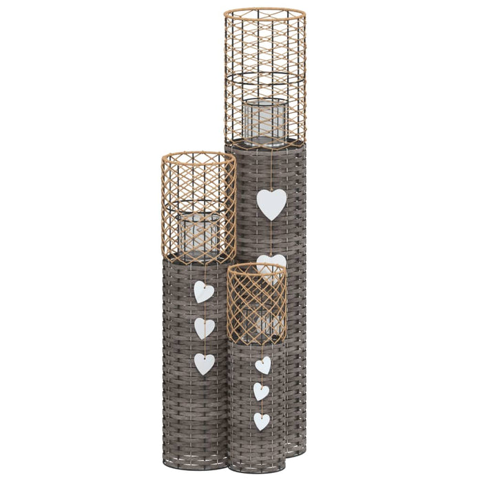 Portacandele 3 pz in Vimini Grigio