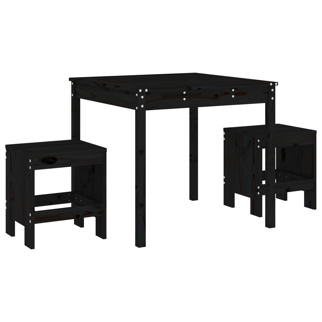 Set da Bistrot da Giardino 3 pz Nero in Legno Massello di Pino 3157707