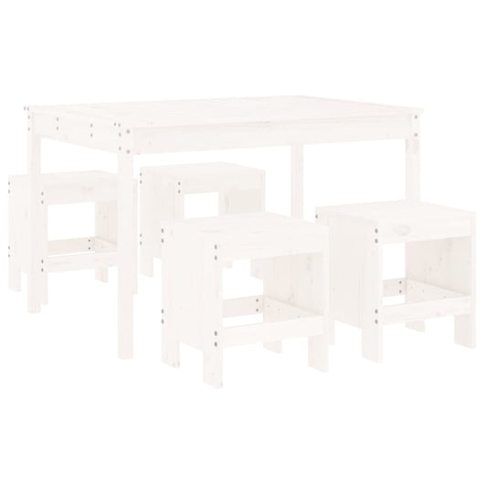 Set da Pranzo per Giardino 5pz Bianco in Legno Massello di Pinocod mxl 131550