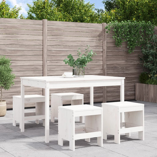Set da Pranzo per Giardino 5pz Bianco in Legno Massello di Pinocod mxl 131550
