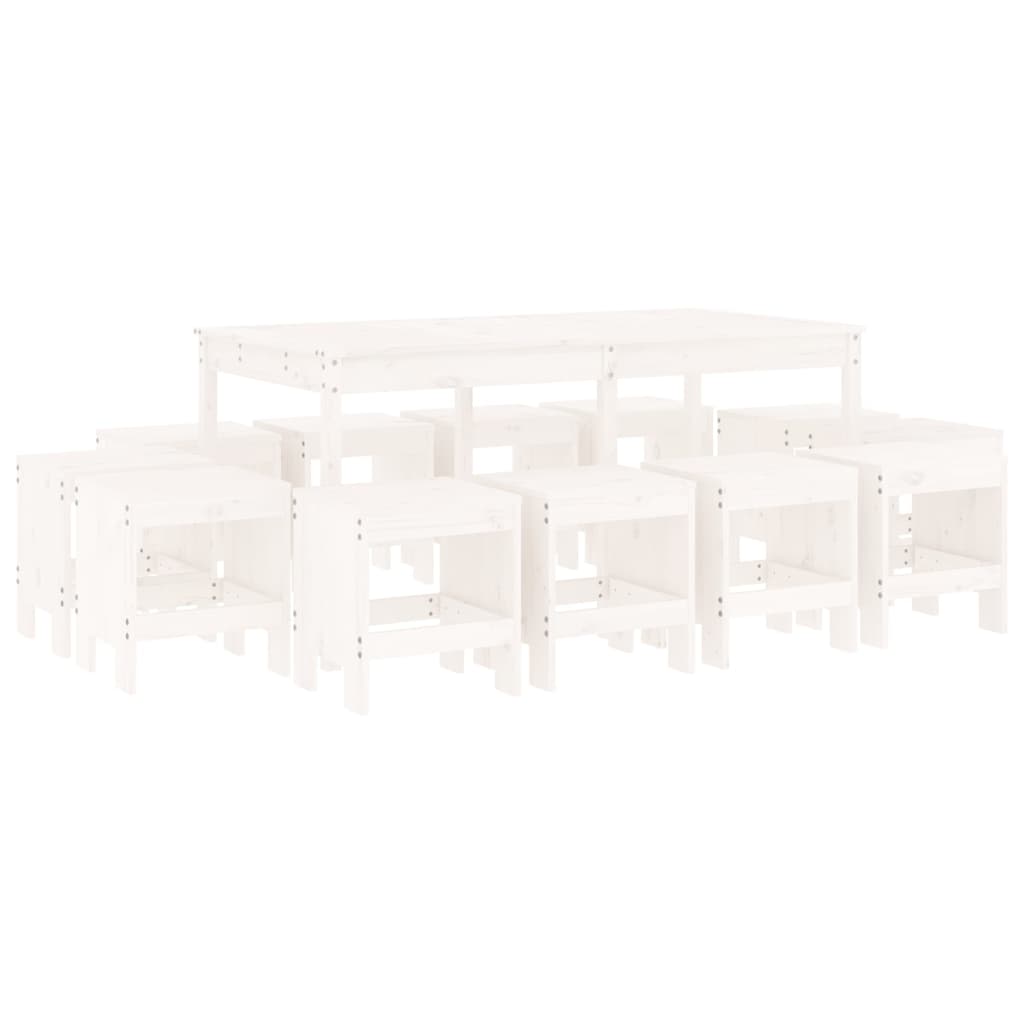 Set da Pranzo per Giardino 13pz Bianco Legno Massello di Pino 3157722