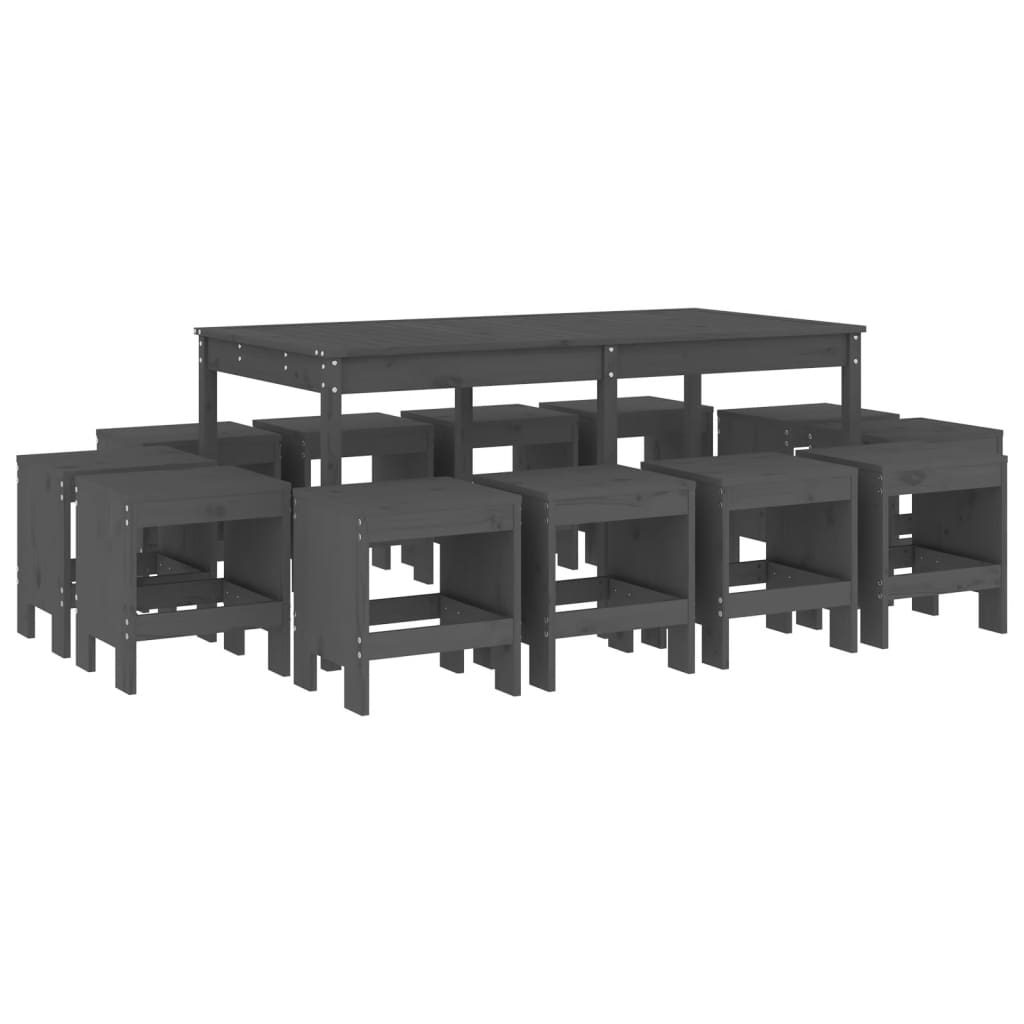 Set da Pranzo per Giardino 13pz Grigio Legno Massello di Pino 3157723
