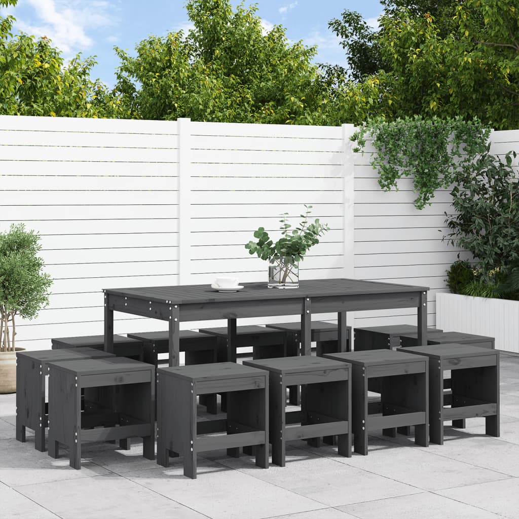 Set da Pranzo per Giardino 13pz Grigio Legno Massello di Pino 3157723