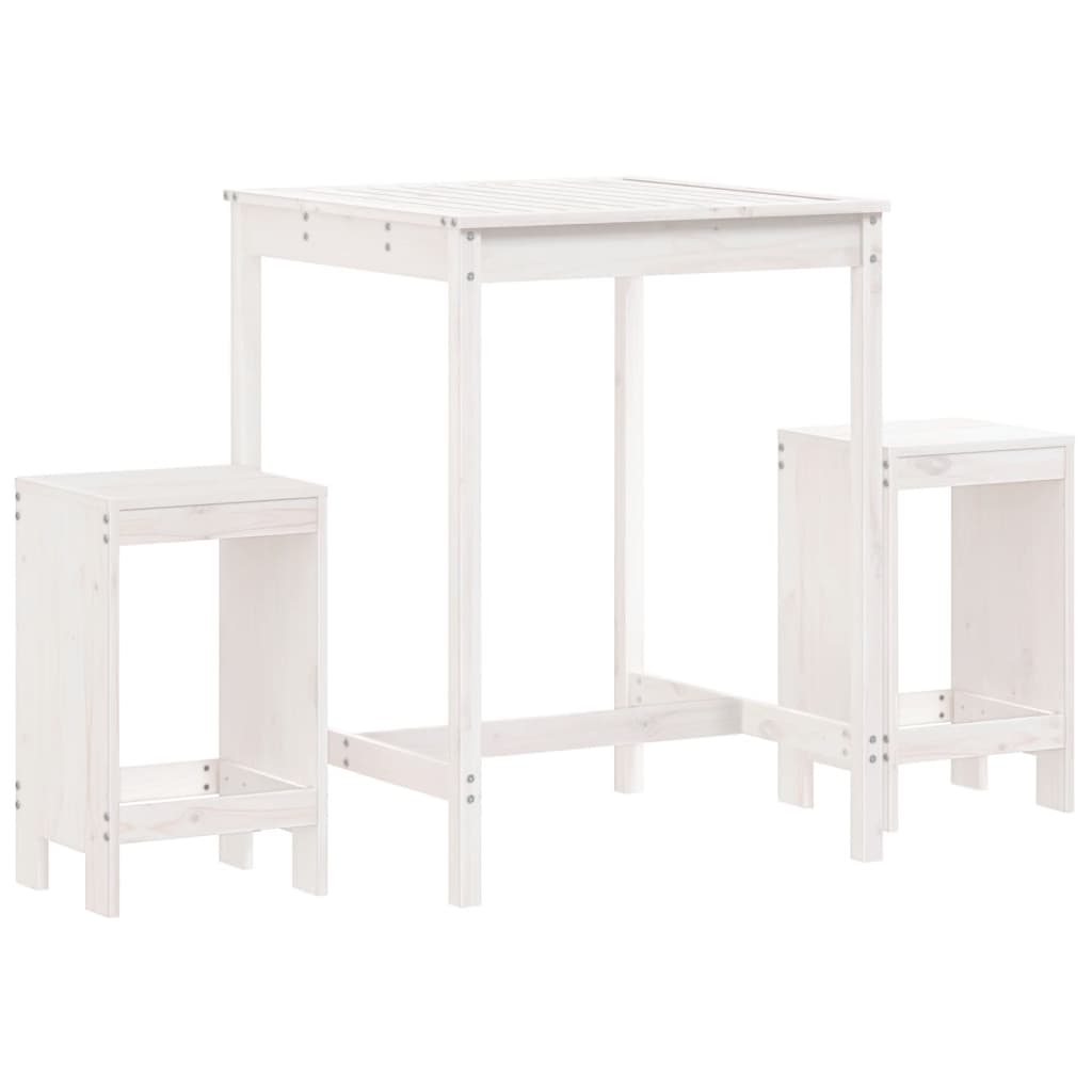 Set Bar da Giardino 3 pz Bianco in Legno Massello di Pino 3157734