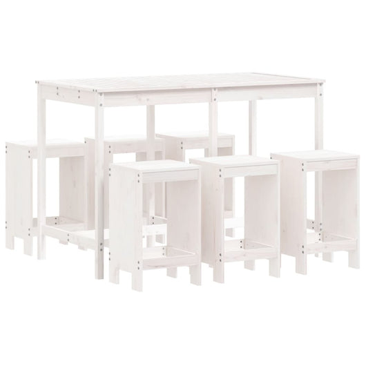 Set Bar da Giardino 7 pz Bianco in Legno Massello di Pino 3157752