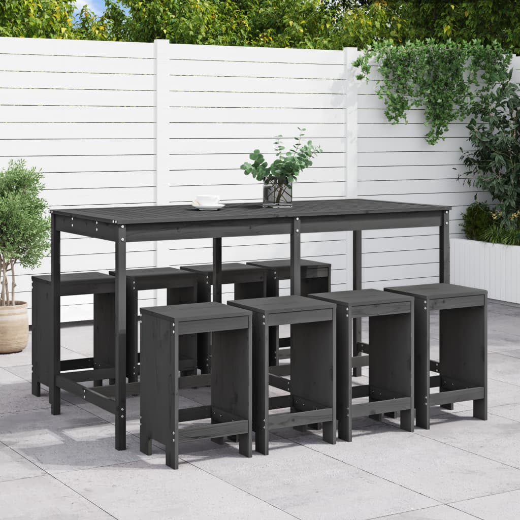 Set Bar da Giardino 9 pz Grigio in Legno Massello di Pino 3157759