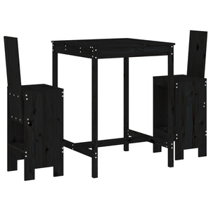 Set Bar da Giardino 3 pz Nero in Legno Massello di Pino 3157767