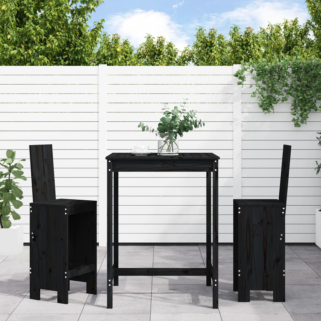 Set Bar da Giardino 3 pz Nero in Legno Massello di Pino 3157767