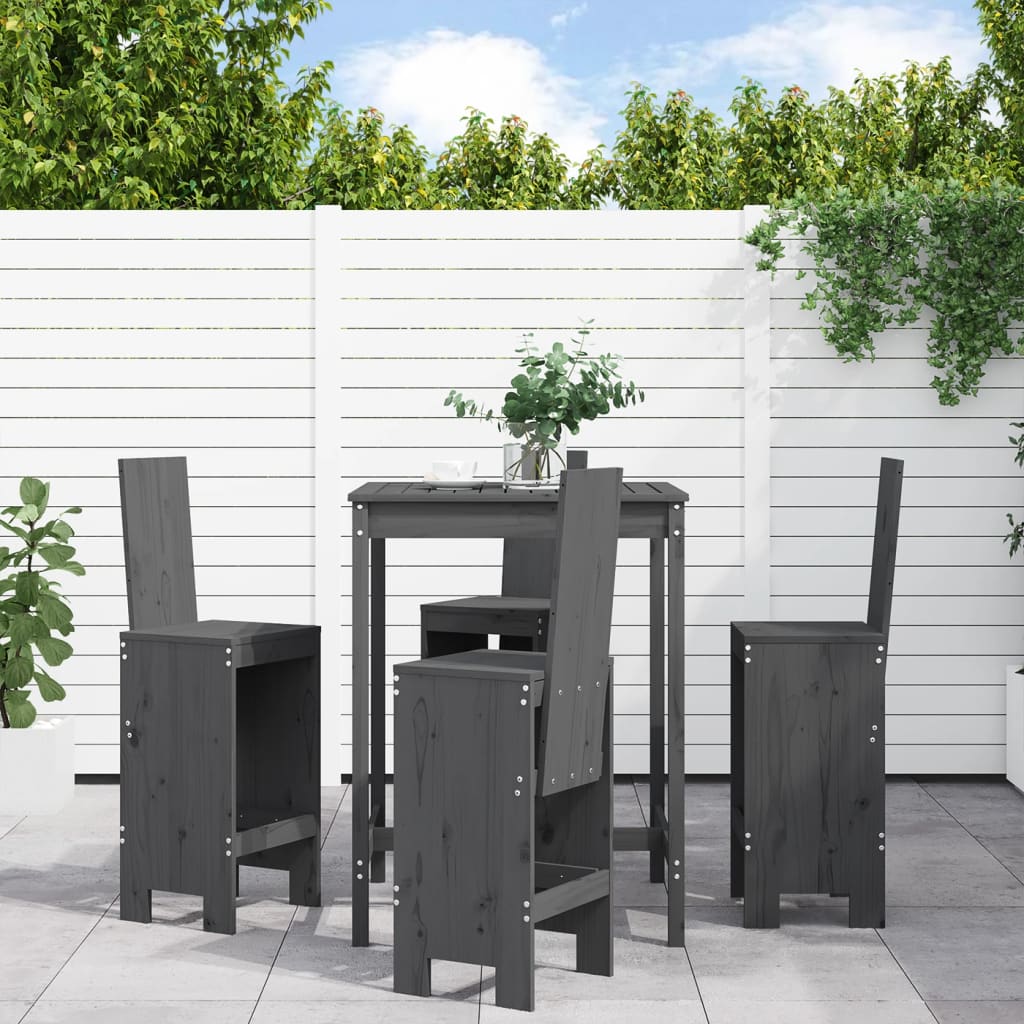 Set Bar da Giardino 5 pz Grigio in Legno Massello di Pino 3157771
