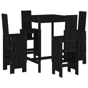 Set Bar da Giardino 5 pz Nero in Legno Massello di Pino 3157773