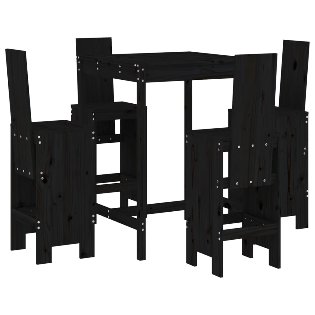 Set Bar da Giardino 5 pz Nero in Legno Massello di Pinocod mxl 83658