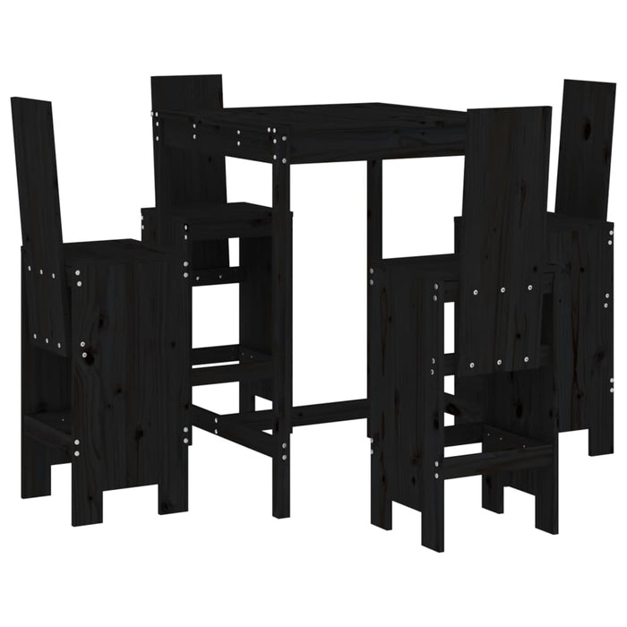 Set Bar da Giardino 5 pz Nero in Legno Massello di Pinocod mxl 83658