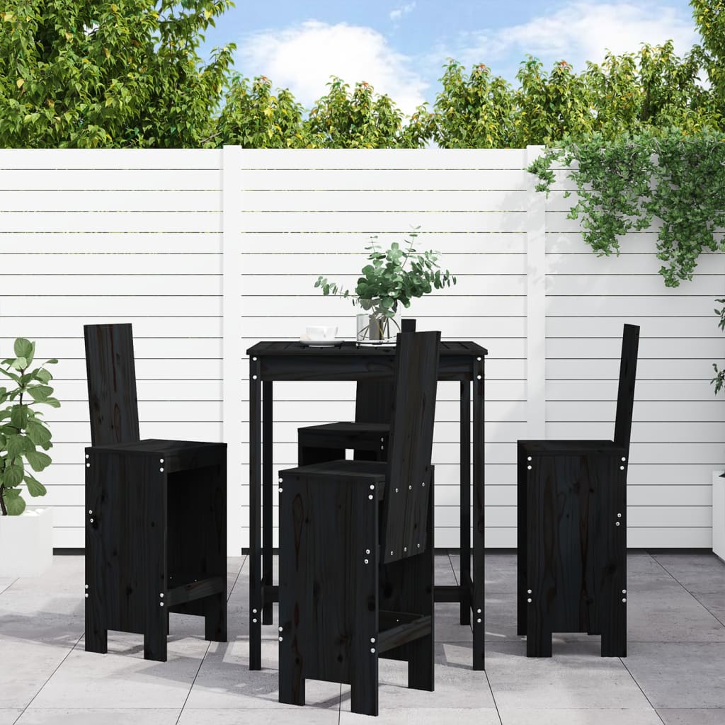 Set Bar da Giardino 5 pz Nero in Legno Massello di Pinocod mxl 83658