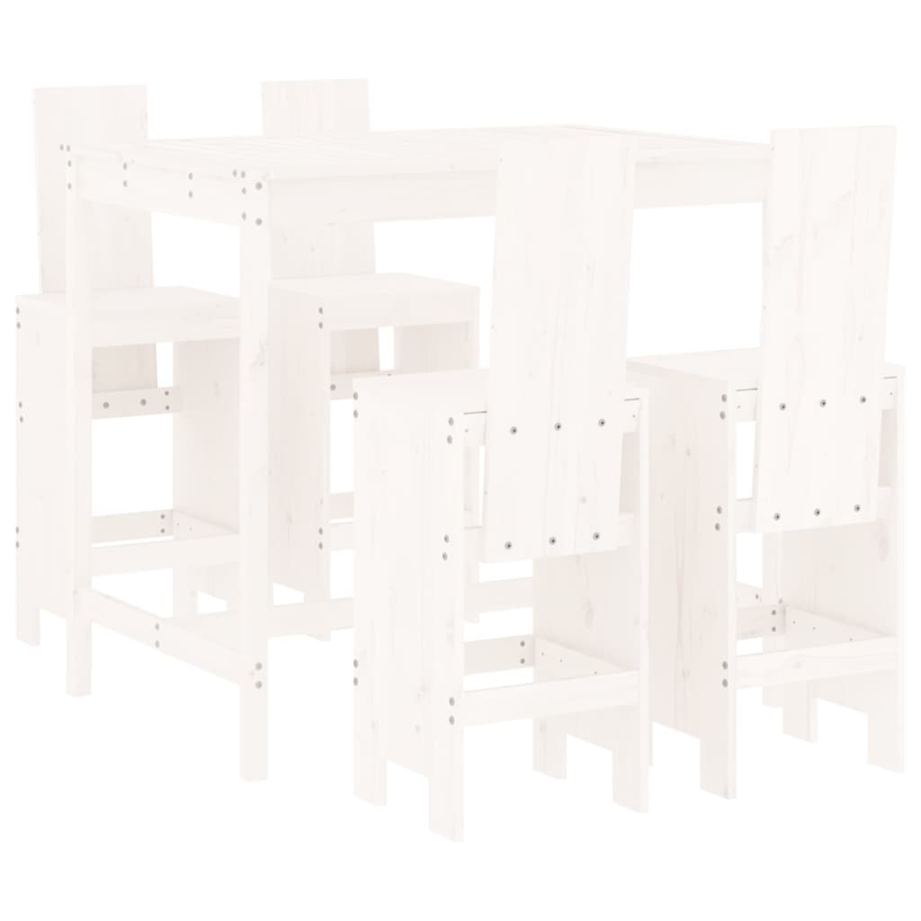 Set Bar da Giardino 5 pz Bianco in Legno Massello di Pino