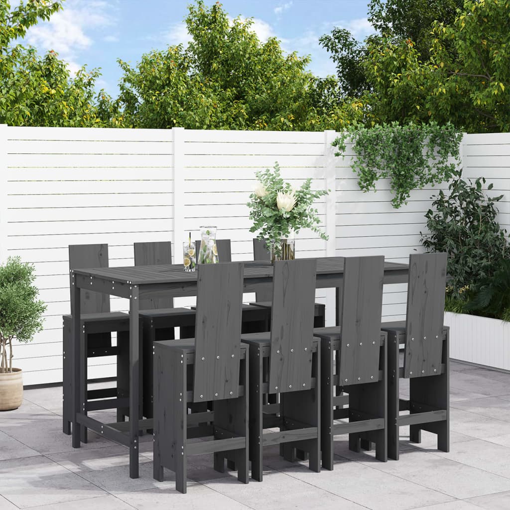 Set Bar da Giardino 9 pz Grigio in Legno Massello di Pinocod mxl 131564