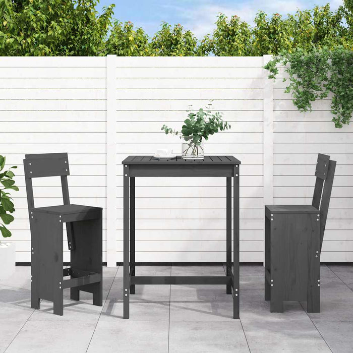 Set Bar da Giardino 3 pz Grigio in Legno Massello di Pino 3157795
