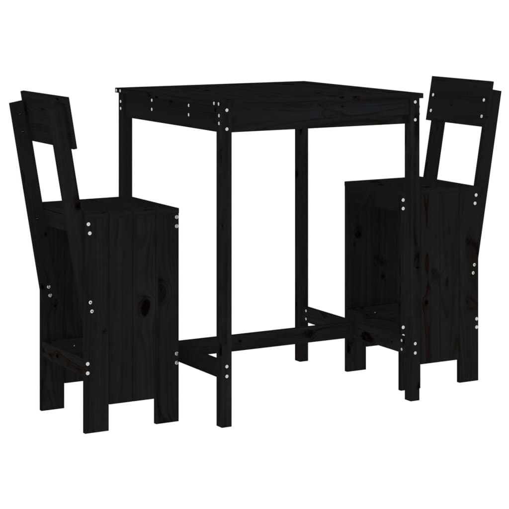 Set Bar da Giardino 3 pz Nero in Legno Massello di Pino 3157797