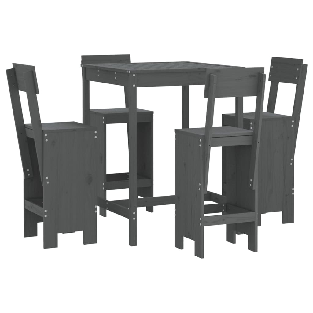 Set Bar da Giardino 5 pz Grigio in Legno Massello di Pino 3157801