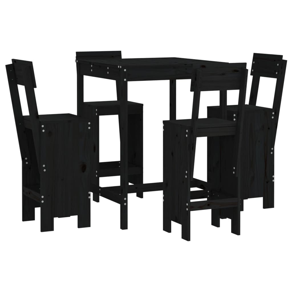 Set Bar da Giardino 5 pz Nero in Legno Massello di Pinocod mxl 107642