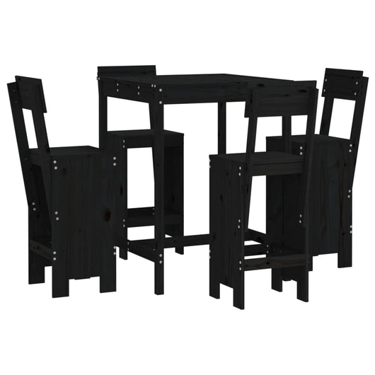 Set Bar da Giardino 5 pz Nero in Legno Massello di Pinocod mxl 107642