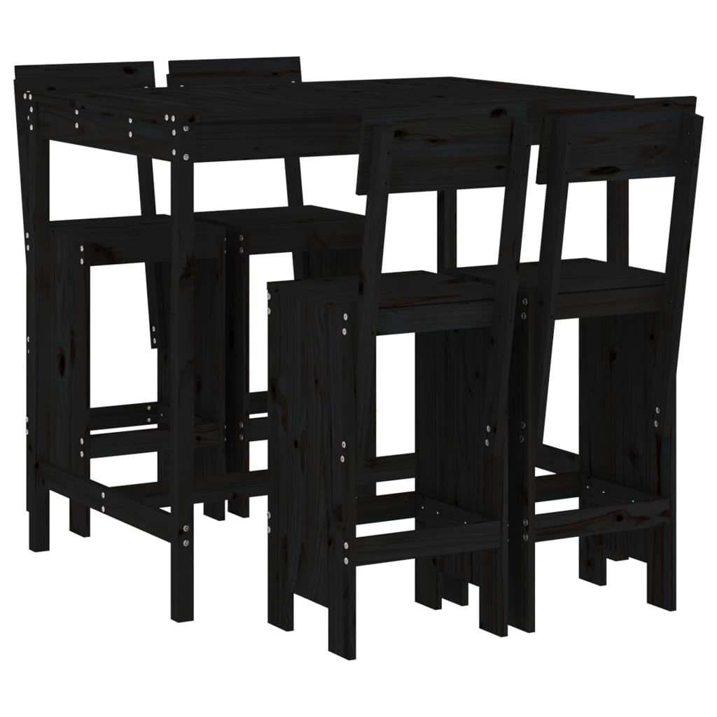 Set Bar da Giardino 5 pz Nero in Legno Massello di Pinocod mxl 83709