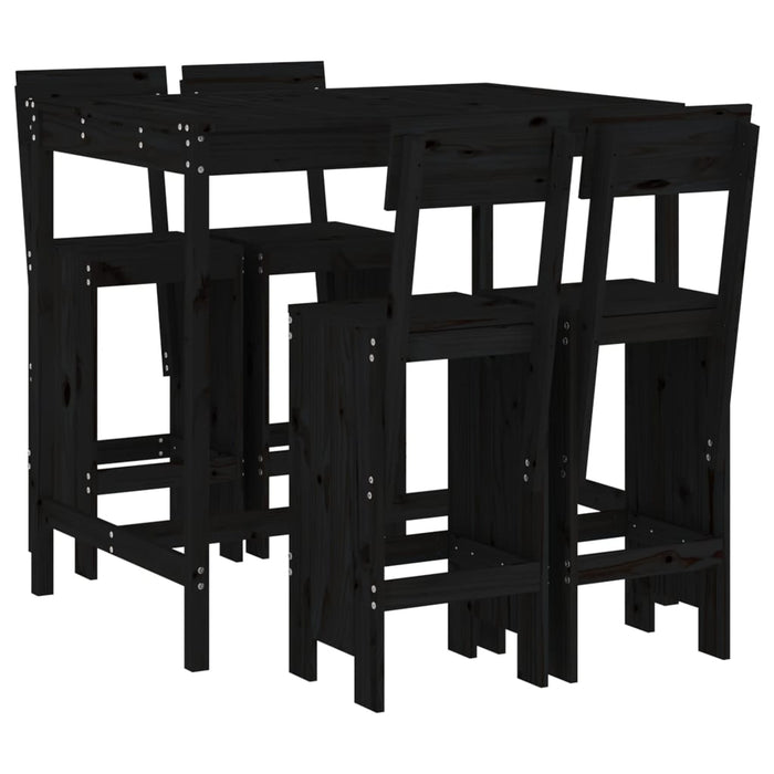 Set Bar da Giardino 5 pz Nero in Legno Massello di Pinocod mxl 83709