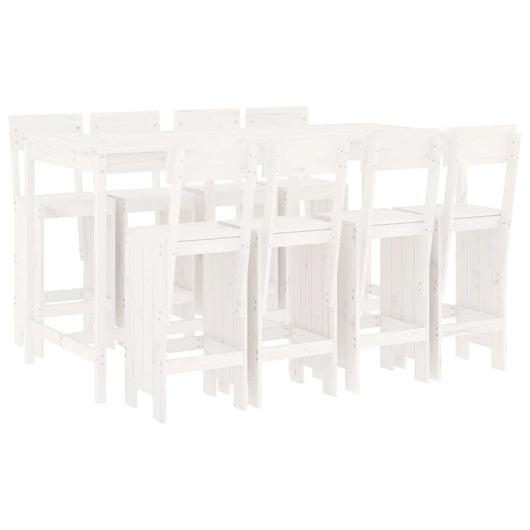 Set Bar da Giardino 9 pz Bianco in Legno Massello di Pino