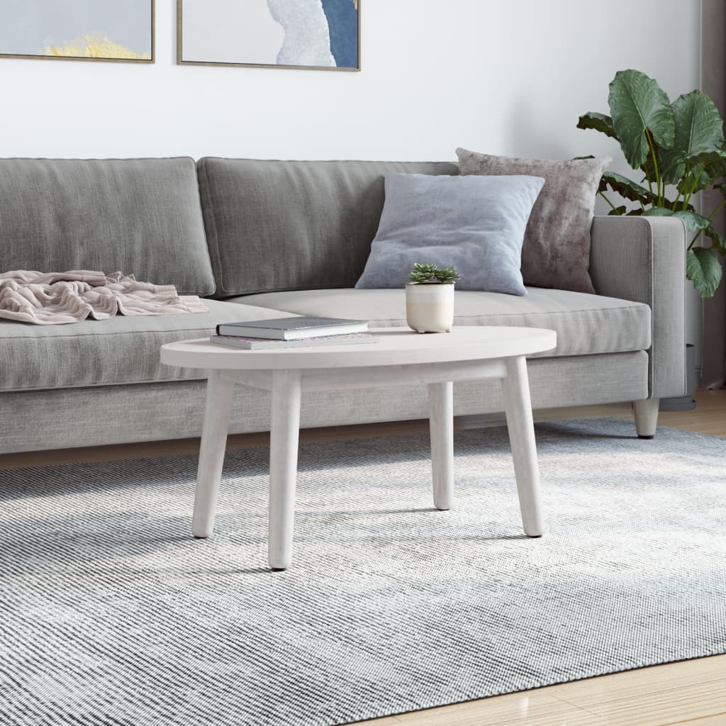 Piano Tavolo Bianco 70x35x2,5cm in Legno Massello di Pino Ovale 824316