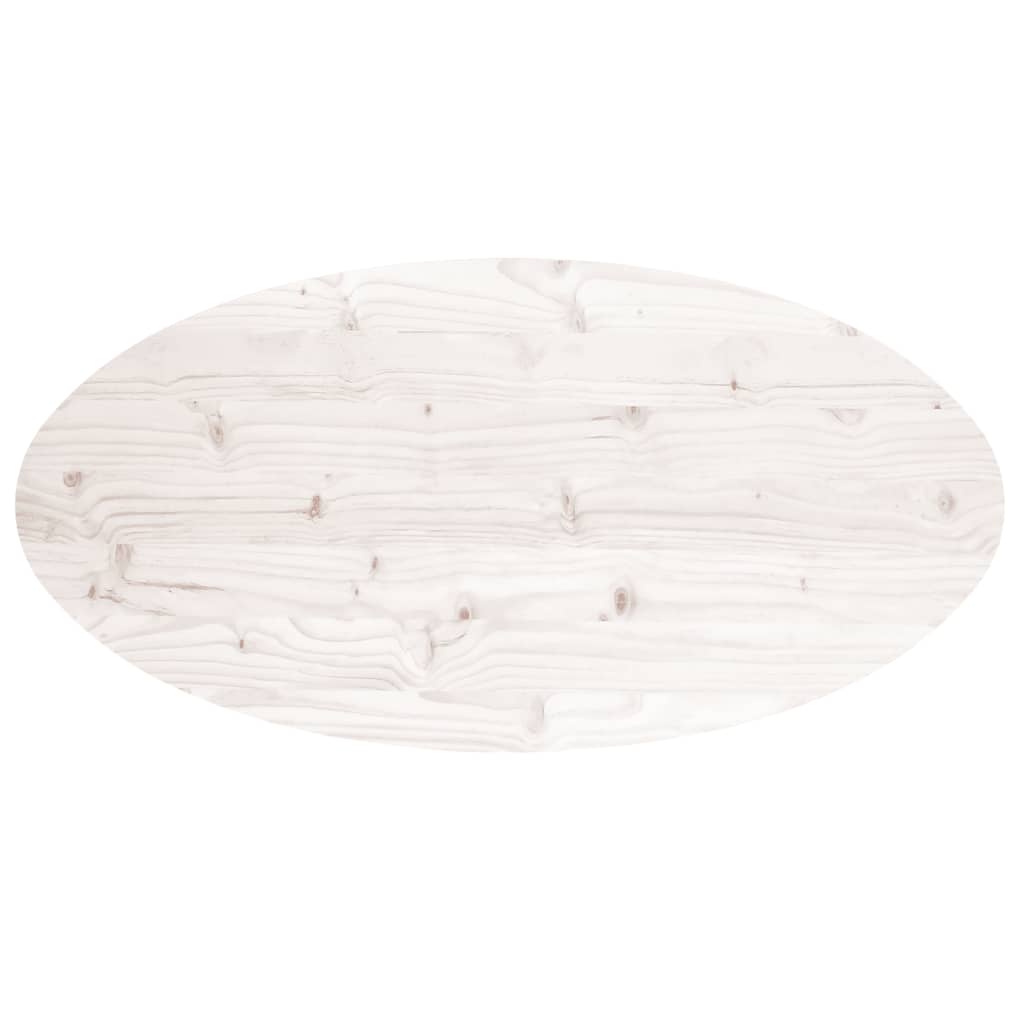 Piano Tavolo Bianco 100x50x2,5 cm Legno Massello di Pino Ovale 824331