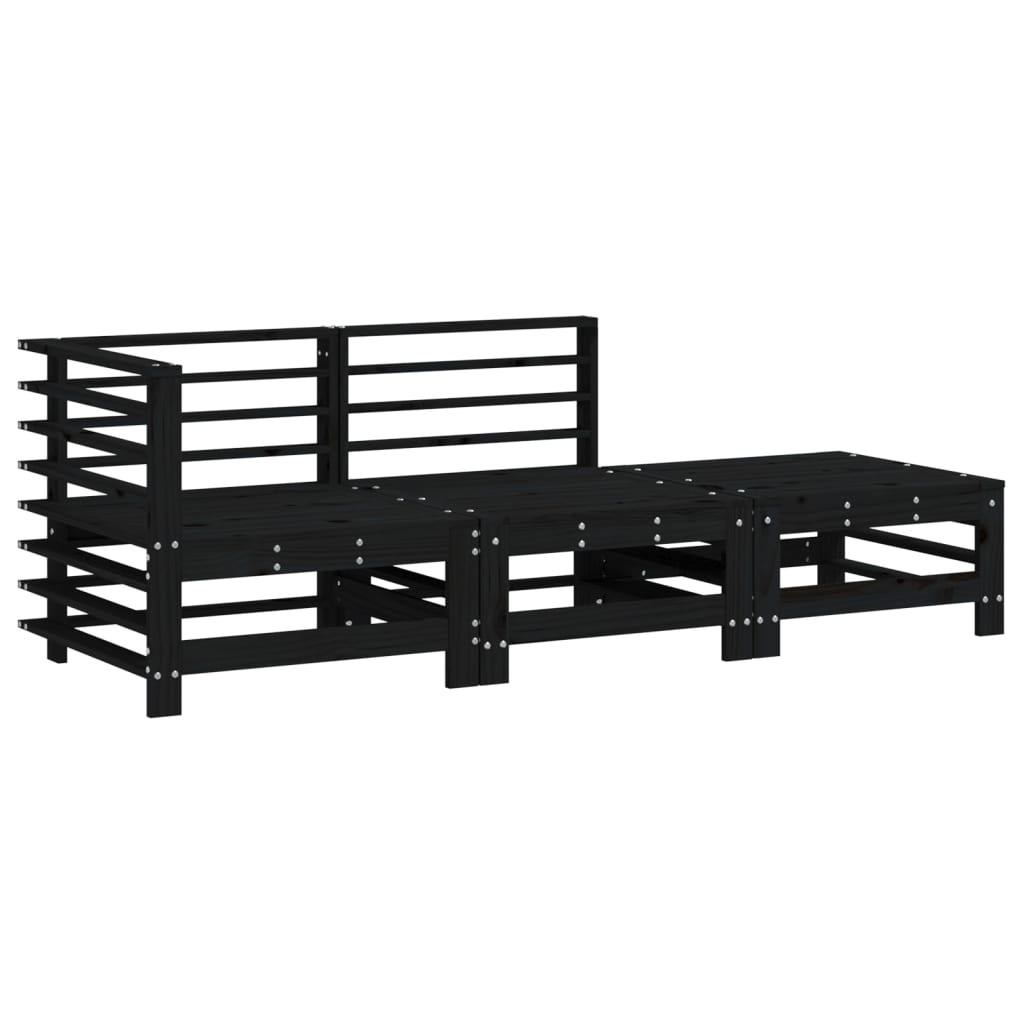 Set Salotto da Giardino 3 pz Nero in Legno Massello di Pinocod mxl 108810