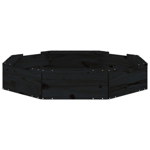 Sabbiera con Sedute Nera Ottagonale in Legno Massello di Pino 825013