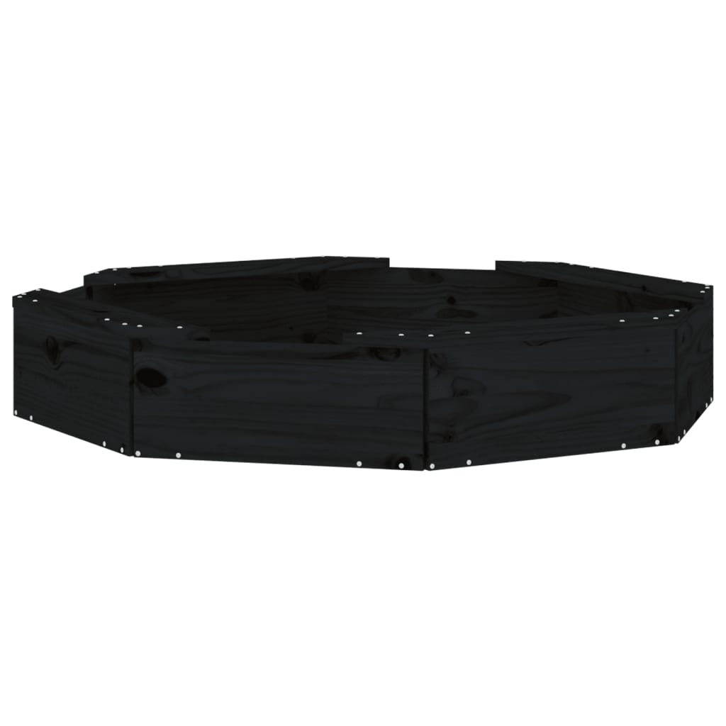 Sabbiera con Sedute Nera Ottagonale in Legno Massello di Pino 825013