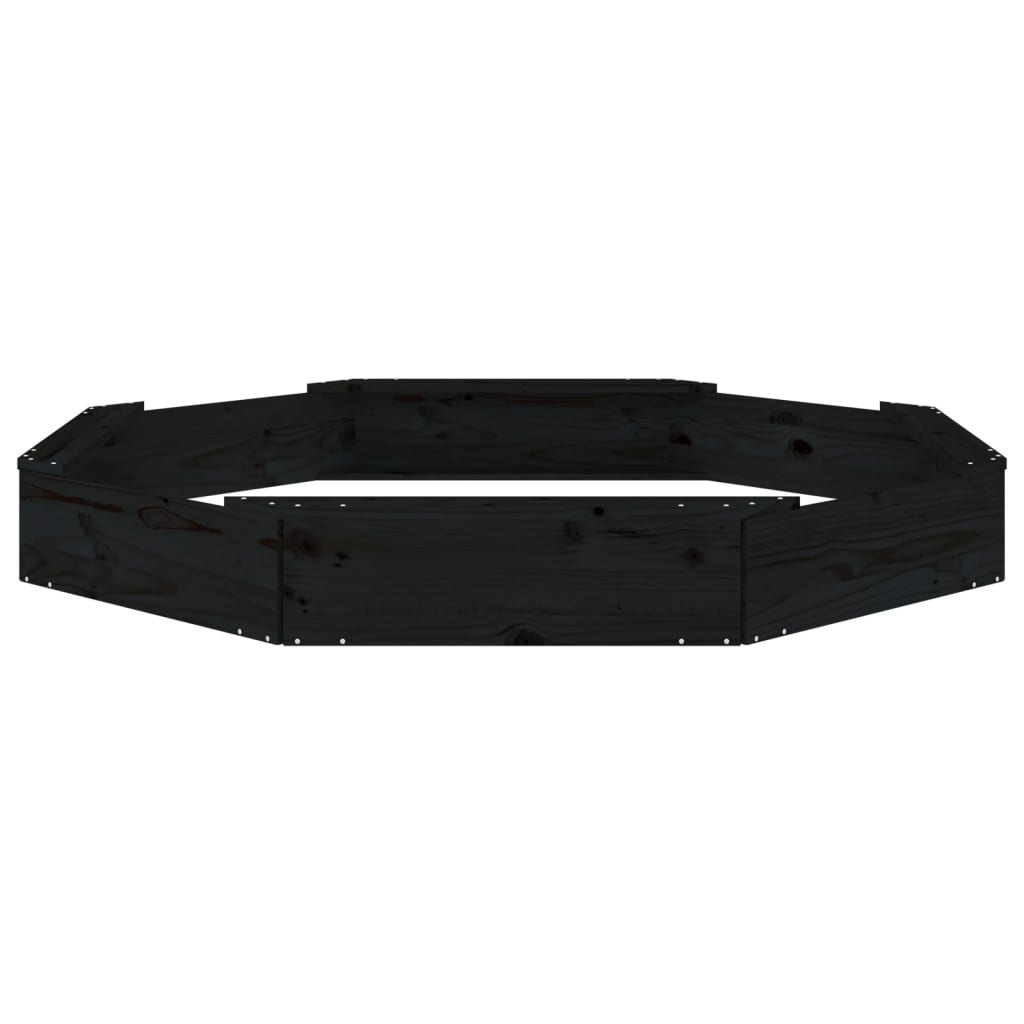 Sabbiera con Sedute Nera Ottagonale in Legno Massello di Pino