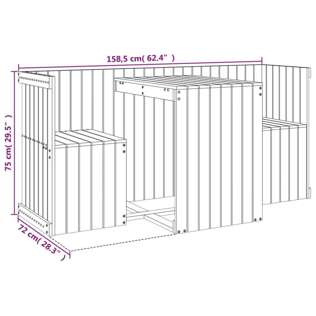 Set da Balcone a 2 Posti in Legno Massello di Douglas 825063