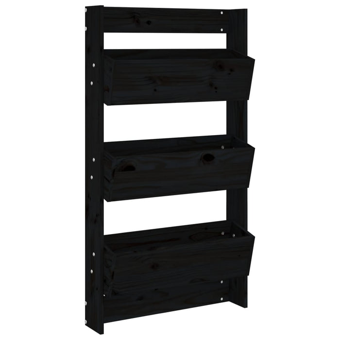 Fioriera a Muro 3Ripiani-Vaso-Contenitore per Piante Nera 60x18,5x110cm Legno Massello Pino