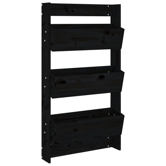 Vassoio per fioriera aiuola rialzata piante fiori terrazza muro giardino 3 livelli 60 x 18,5 x 110 cm legno di pino massiccio nero 02_0038655