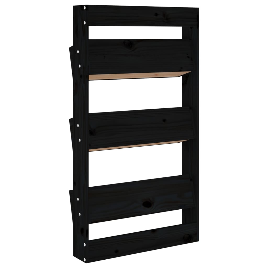 Fioriera a Muro 3Ripiani-Vaso-Contenitore per Piante Nera 60x18,5x110cm Legno Massello Pino