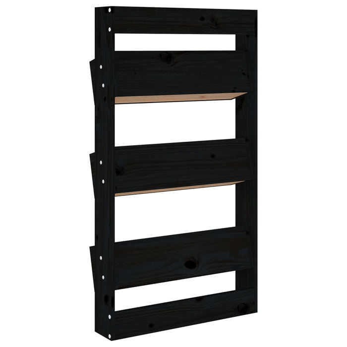 Fioriera a Muro 3Ripiani-Vaso-Contenitore per Piante Nera 60x18,5x110cm Legno Massello Pino