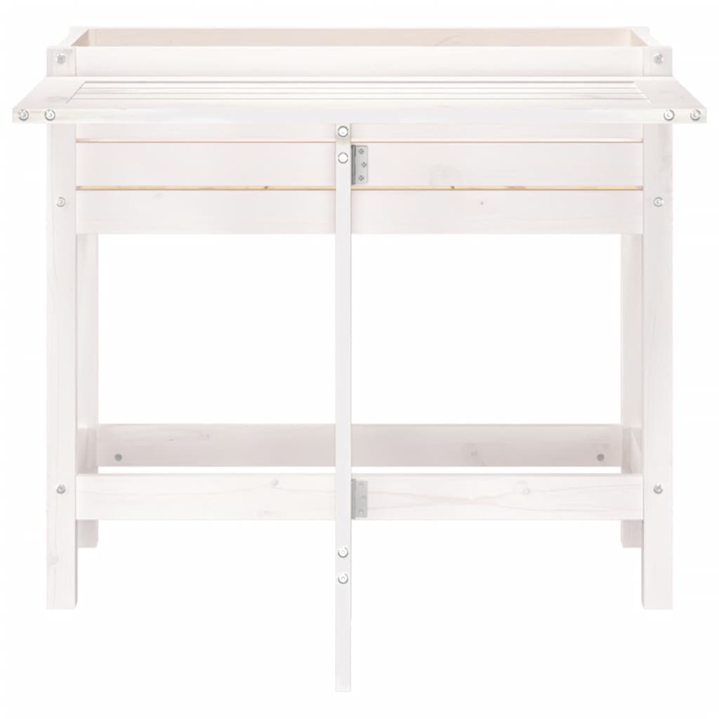 Fioriera Giardino Piano Pieghevole Bianco Legno Massello Pino 825122