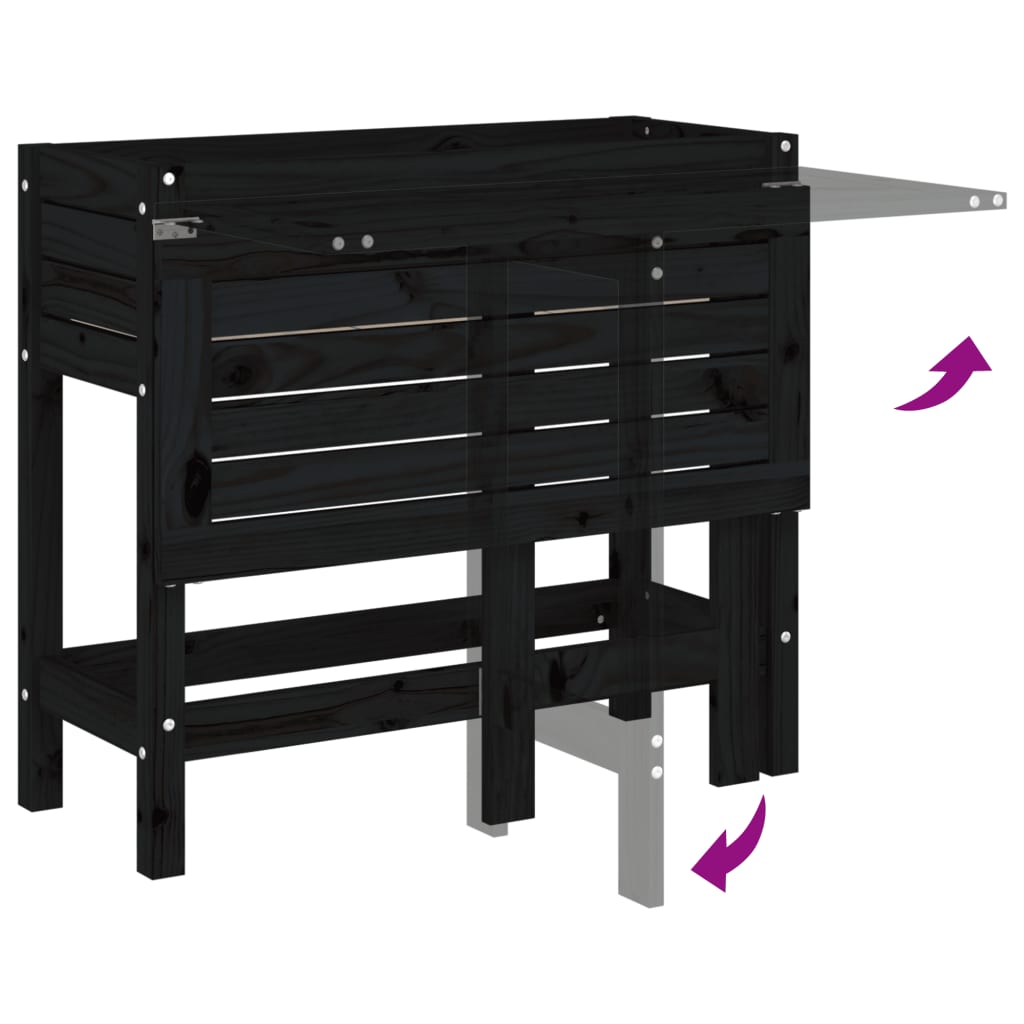 Fioriera da Giardino Piano Pieghevole Nera Legno Massello Pino 825125