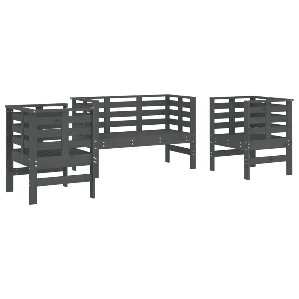 Set Salotto da Giardino 3 pz Grigio in Legno Massello di Pino