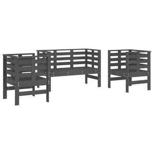 Set Salotto da Giardino 3 pz Grigio in Legno Massello di Pino