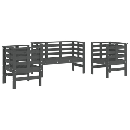 Set Salotto da Giardino 3 pz Grigio in Legno Massello di Pino