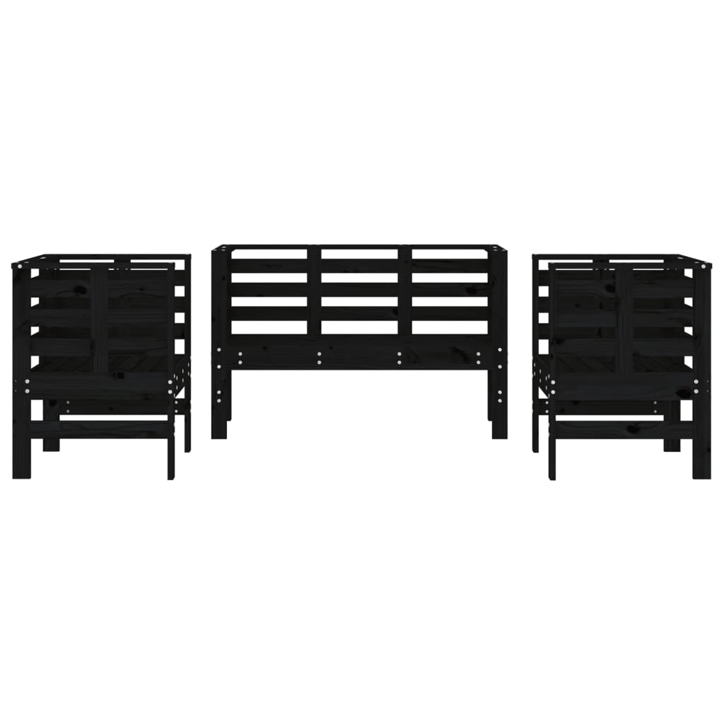 Set Salotto da Giardino 3 pz Nero in Legno Massello di Pino