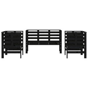 Set Salotto da Giardino 3 pz Nero in Legno Massello di Pino
