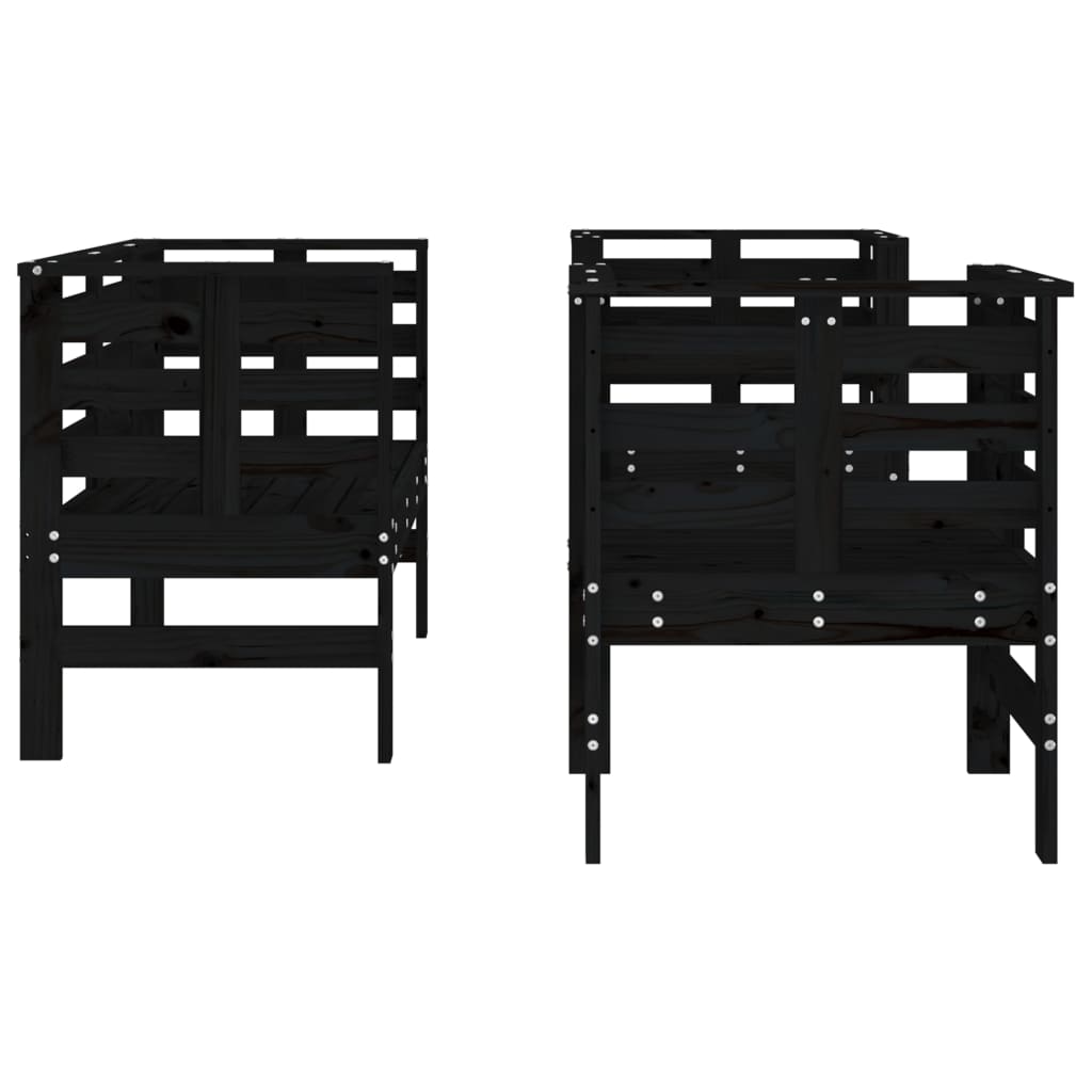 Set Salotto da Giardino 3 pz Nero in Legno Massello di Pino