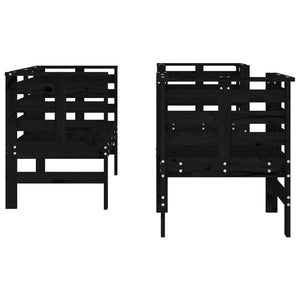 Set Salotto da Giardino 3 pz Nero in Legno Massello di Pino