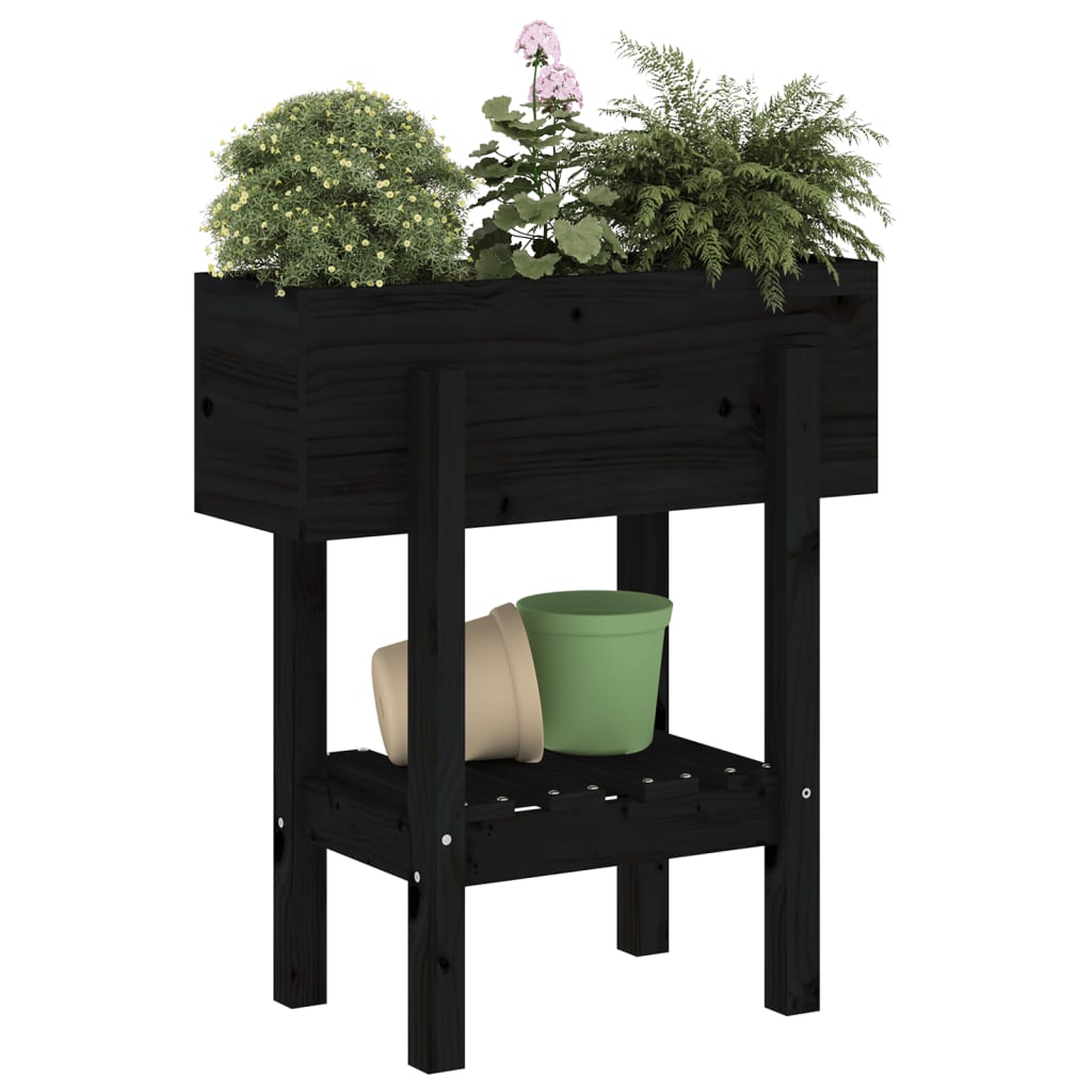 Fioriera da Giardino-Vaso da Esterno-Contenitore per Piante Nera 62x30x69 cm Legno Massello di Pino