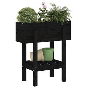 Fioriera da Giardino-Vaso da Esterno-Contenitore per Piante Nera 62x30x69 cm Legno Massello di Pino
